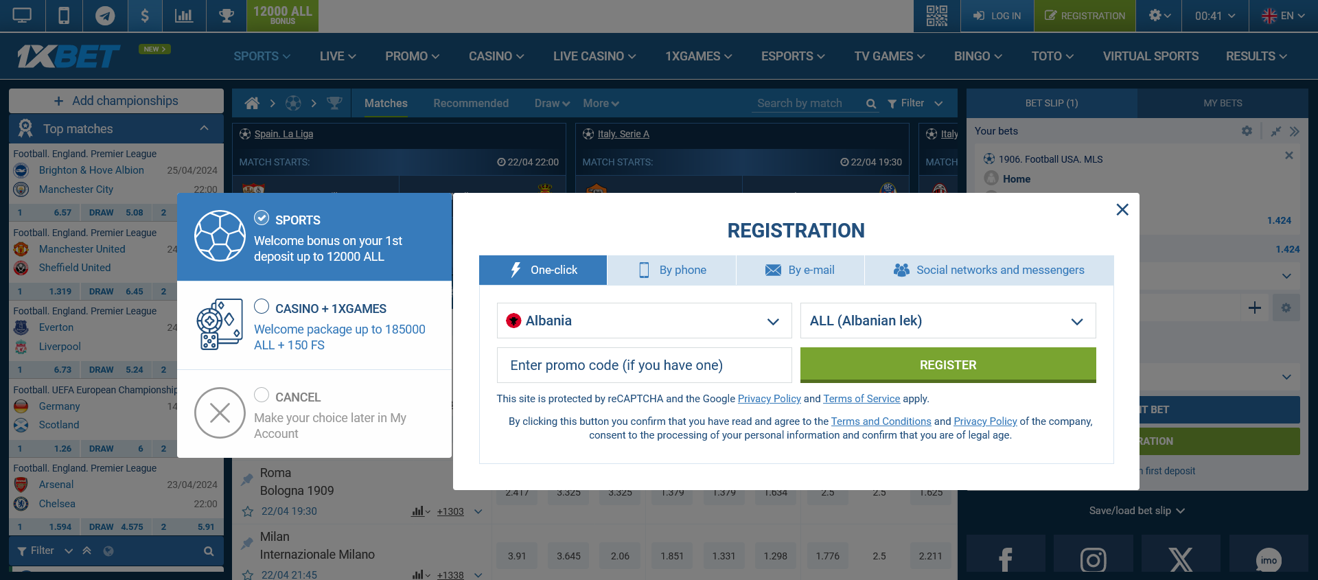 1xbet registration